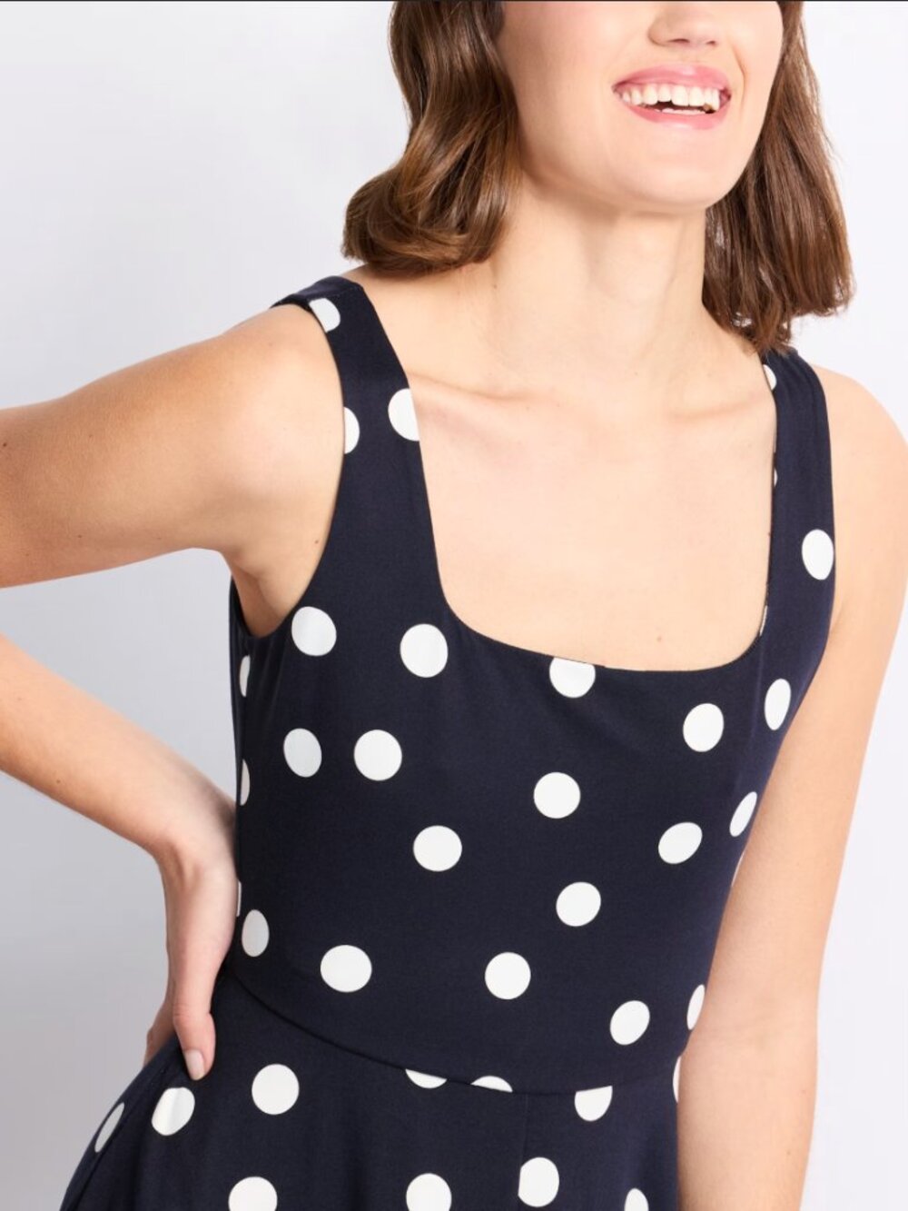 Nine Britton Marinca Square Neck Dress Navy/White Polka Dot Sz L Stitch Fix - Picture 2 of 4